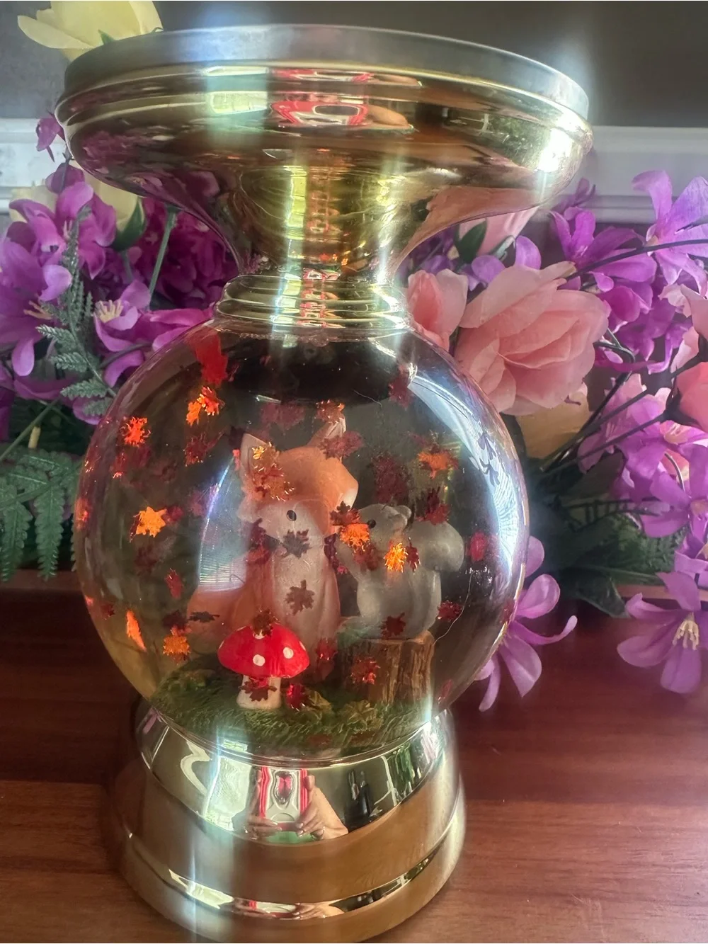 BATH & BODY WORKS WOODLAND FOREST FOX WATER GLOBE PEDESTAL 3 WICK CANDLEHOLDER